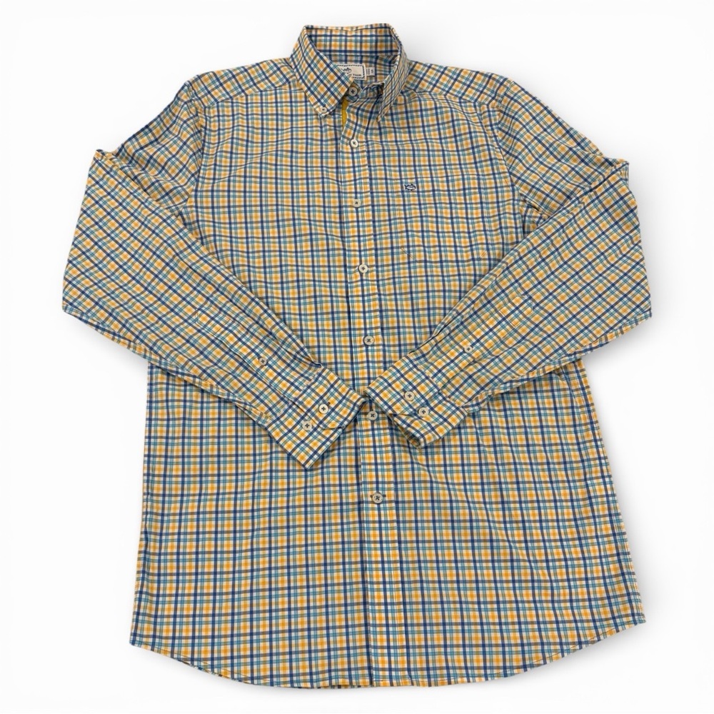 Southern Tide Classic Fit Long Sleeve Button Down Shirt Blue Plaid S EUC